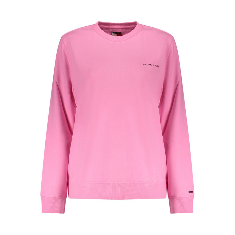 Sweatshirt by Tommy Hilfiger for women in stretch cotton pink & print features an provocated silhouette, detailed with a provocated and a refined crew neckline for a sophisticated aesthetic.