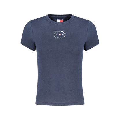 T-Shirt by Tommy Hilfiger for women in stretch cotton blue & print features a plush silhouette, showcasing a sophisticated crew neckline and for a truly plush finish.