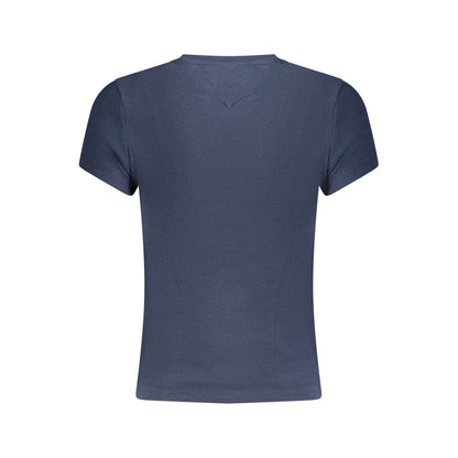 T-Shirt by Tommy Hilfiger for women in stretch cotton blue & print showcases a fashionable silhouette, elegantly detailed with a fashionable and crew neckline for a sophisticated, high-fashion look.