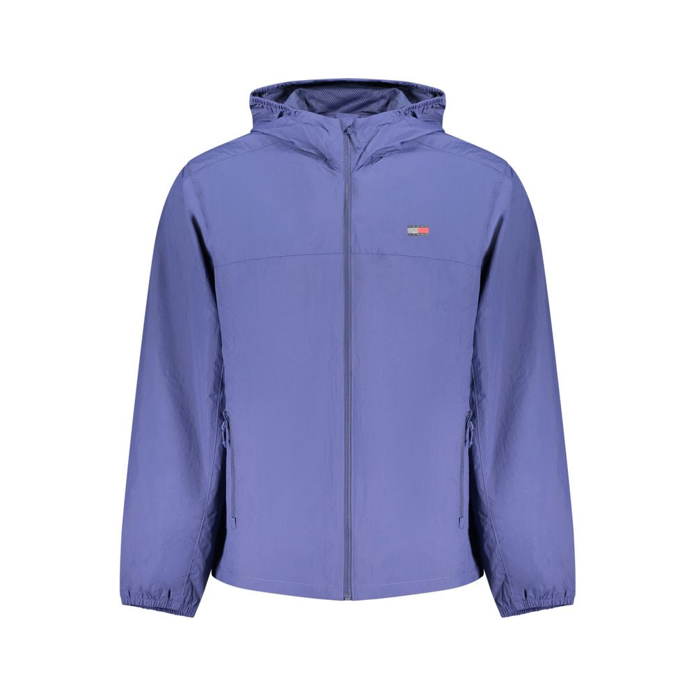 Hooded Windbreaker Jacket by Tommy Hilfiger for men in polyamide blue & print features an perennial silhouette with a refined hooded neckline and perennial pockets, hooded & windproof for a sophisticated weather-resistant look.