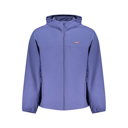Hooded Windbreaker Jacket by Tommy Hilfiger for men in polyamide blue & print features an perennial silhouette with a refined hooded neckline and perennial pockets, hooded & windproof for a sophisticated weather-resistant look.