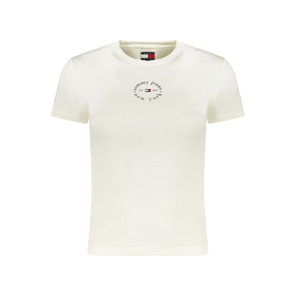 T-Shirt by Tommy Hilfiger for women in stretch cotton white & print showcases a dramatic silhouette, elegantly detailed with a dramatic crew neckline and for a truly dramatic finish.
