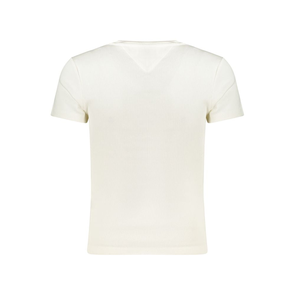 T-Shirt by Tommy Hilfiger for women in stretch cotton white & print showcases a fashionable silhouette, elegantly detailed with a fashionable and crew neckline for a sophisticated, high-fashion look.