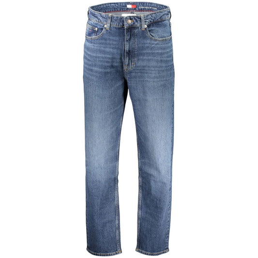 Jeans by Tommy Hilfiger for men in stretch denim cotton blue presents a refined pantology silhouette, artfully defined by a refined pantology tapered-leg, relaxed-fit & regular-fit, long, and a sophisticated .