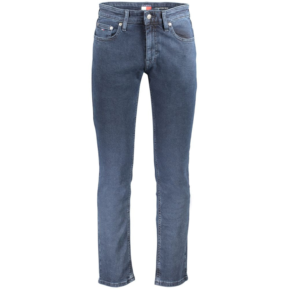 Jeans by Tommy Hilfiger for men in stretch denim cotton blue features a refined silhouette with a refined slim, defined by a and a refined long for a refined finish.