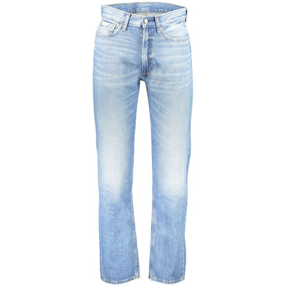 Jeans by Calvin Klein for men in denim cotton azzurro presents a refined pantology silhouette, artfully defined by a refined pantology straight-leg, long, and a sophisticated .
