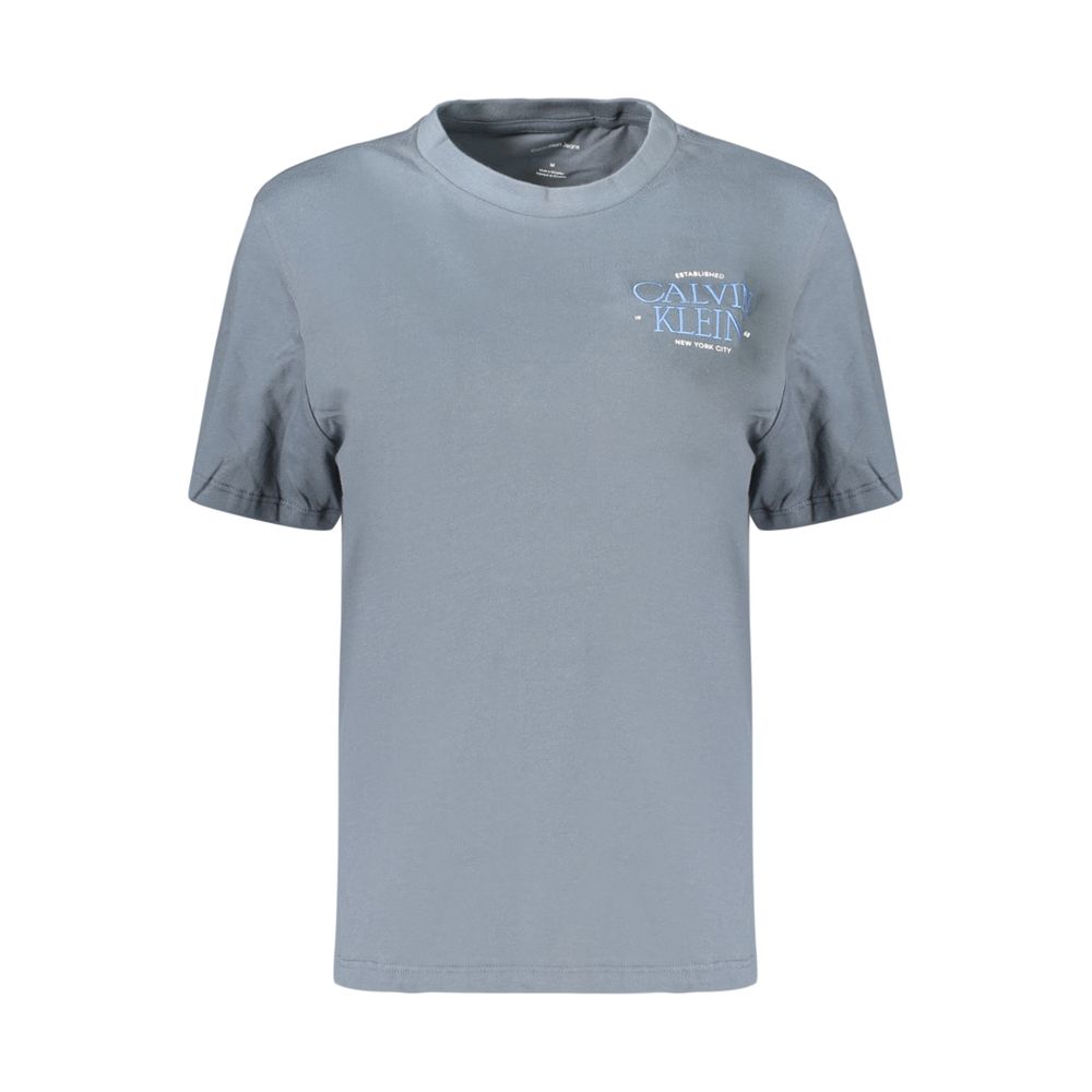 T-Shirt by Calvin Klein for women in cotton gray, signature & print showcases a chic silhouette, artfully detailed with a chic crew neckline and for a chic finish.