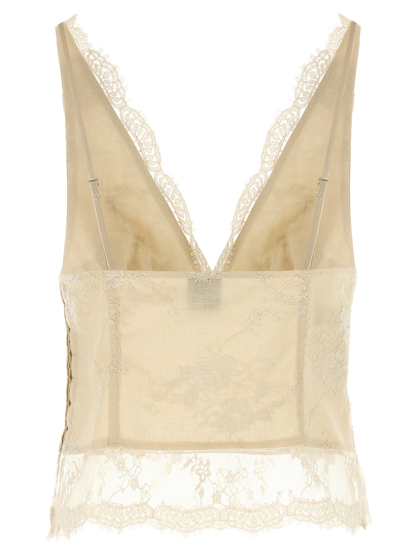 PINKO Women's Crop Top V Neck Linen Tank - Beige