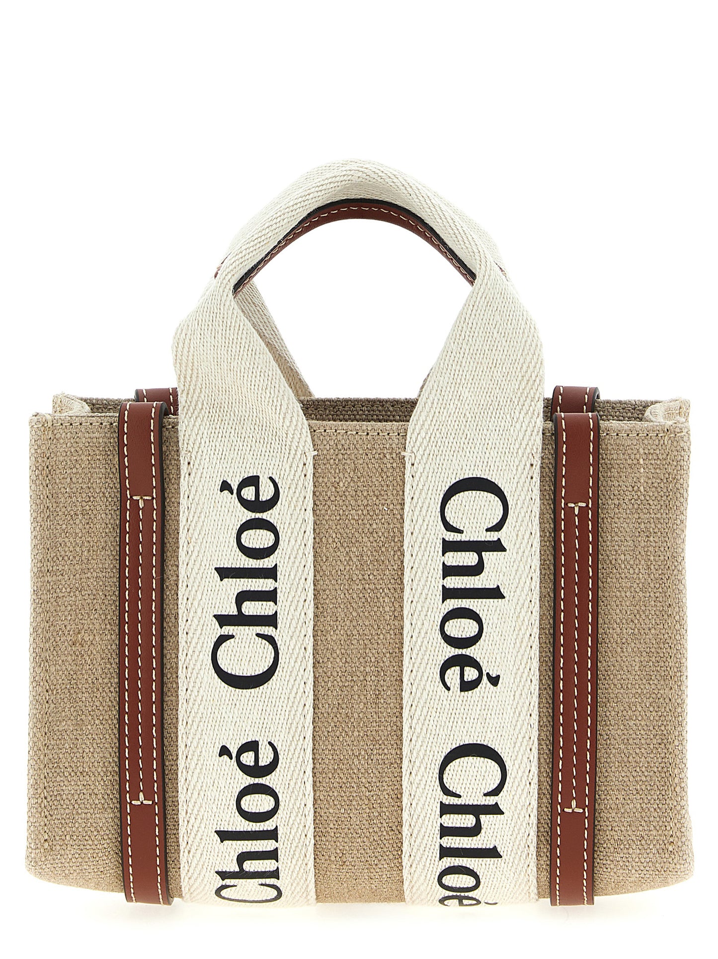 Mini Shoulder Tote Handbag by Chloé for women in canvas & calfskin leather multicolor features a exquisite silhouette, showcasing a secure and exquisite with versatile shoulder-strap & handle for a exquisite finish.