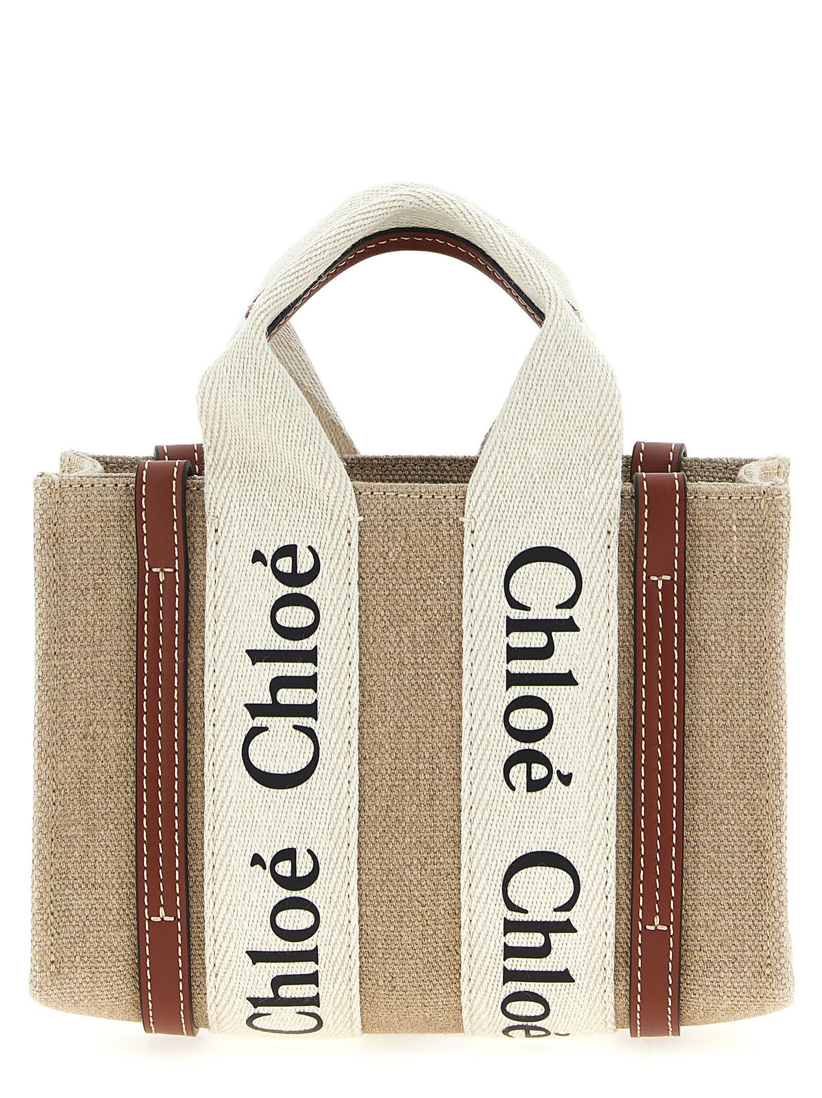 Mini Shoulder Tote Handbag by Chloé for women in canvas & calfskin leather multicolor features a exquisite silhouette, showcasing a secure and exquisite with versatile shoulder-strap & handle for a exquisite finish.