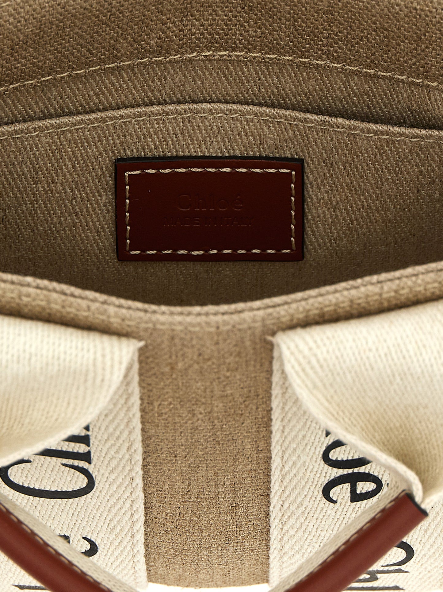 Mini Shoulder Tote Handbag by Chloé for women in canvas & calfskin leather multicolor features a refined silhouette, showcasing a secure , organized , and versatile shoulder-strap & handle for a refined finish.
