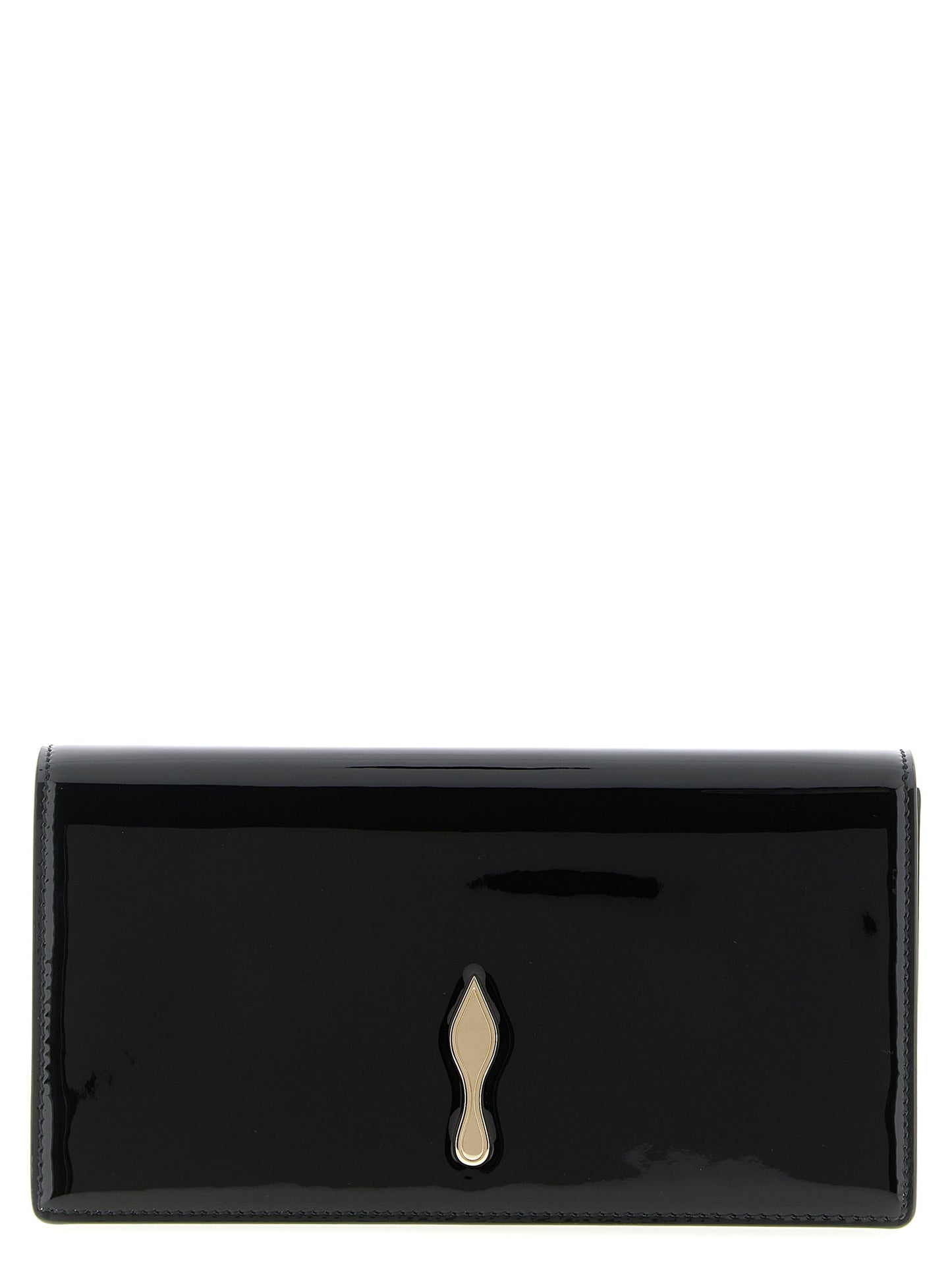 Shoulder Evening Flap Clutch Handbag by Christian Louboutin for women in calfskin leather black features an sculptural silhouette, showcasing a secure flap & magnetic and sculptural with versatile shoulder-strap for a sophisticated look.