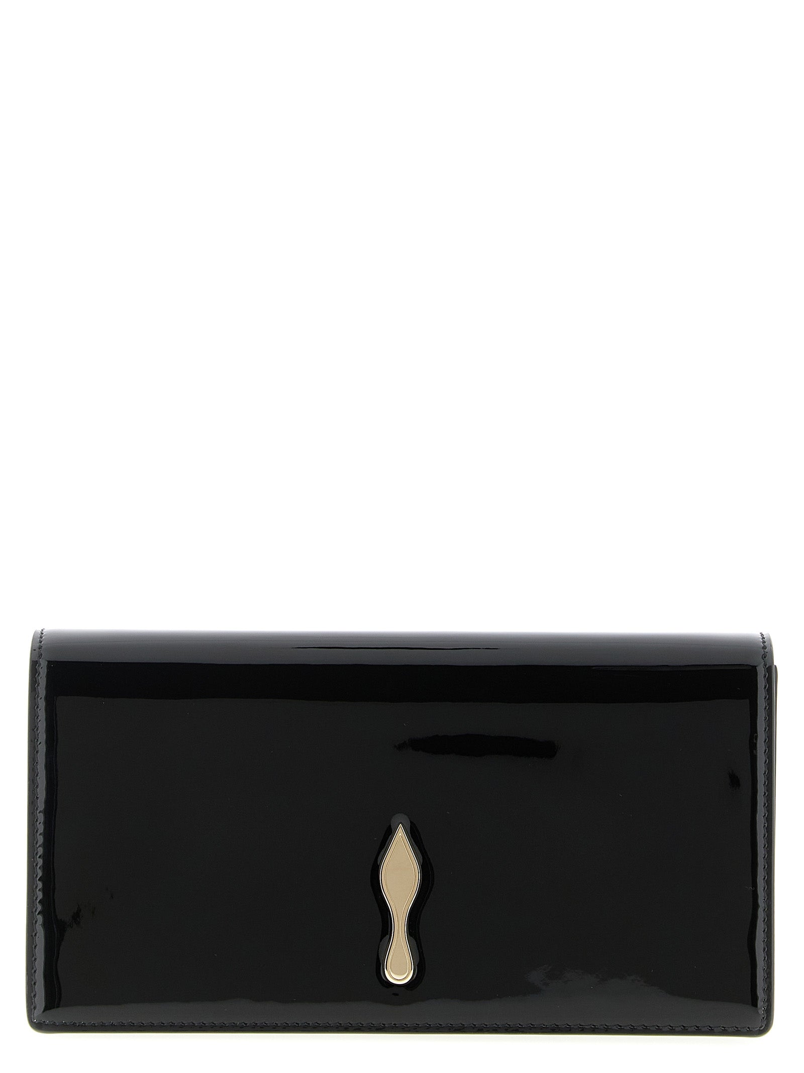 Shoulder Evening Flap Clutch Handbag by Christian Louboutin for women in calfskin leather black features an sculptural silhouette, showcasing a secure flap & magnetic and sculptural with versatile shoulder-strap for a sophisticated look.