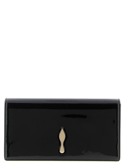 Shoulder Evening Flap Clutch Handbag by Christian Louboutin for women in calfskin leather black features an sculptural silhouette, showcasing a secure flap & magnetic and sculptural with versatile shoulder-strap for a sophisticated look.