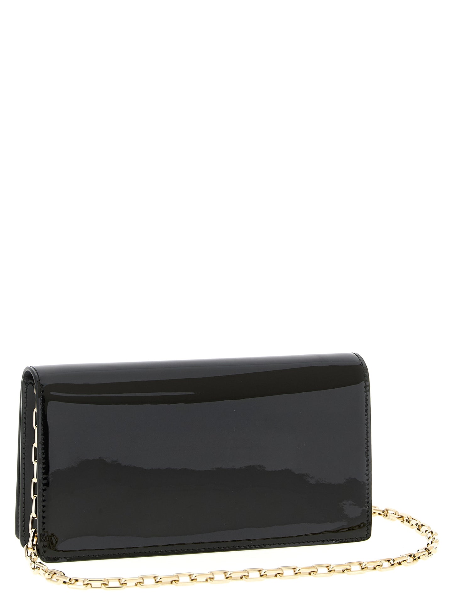 Shoulder Evening Flap Clutch Handbag by Christian Louboutin for women in calfskin leather black features a sculptural silhouette with a secure flap & magnetic, organized , and versatile shoulder-strap for a sculptural finish.