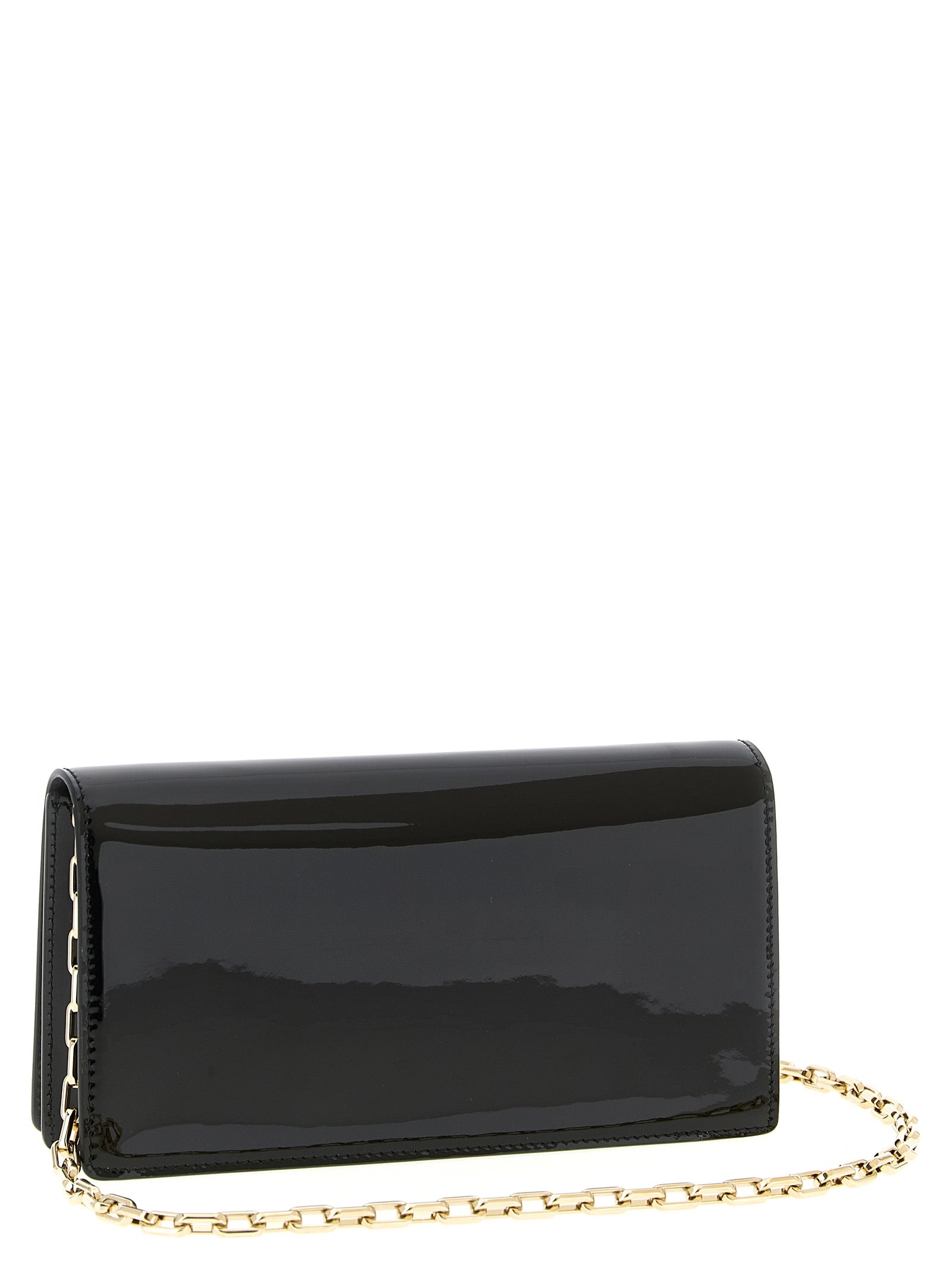 Shoulder Evening Flap Clutch Handbag by Christian Louboutin for women in calfskin leather black features a sculptural silhouette with a secure flap & magnetic, organized , and versatile shoulder-strap for a sculptural finish.
