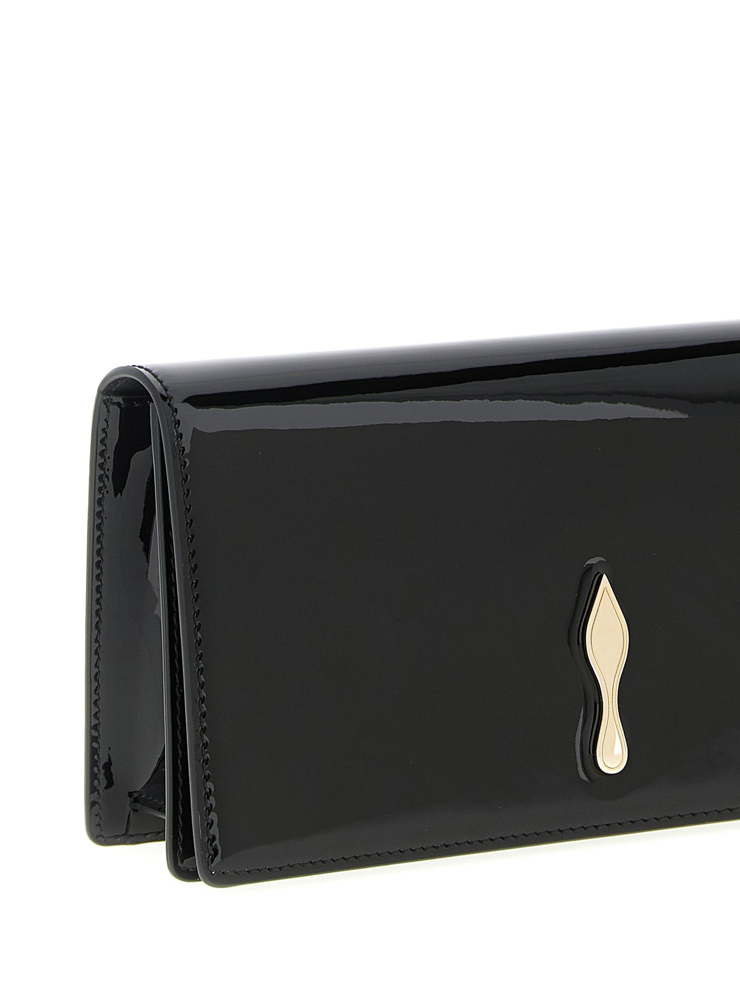 Shoulder Evening Flap Clutch Handbag by Christian Louboutin for women in calfskin leather black features a architectural silhouette, showcasing a secure flap & magnetic, ample , and versatile shoulder-strap for a architectural finish.