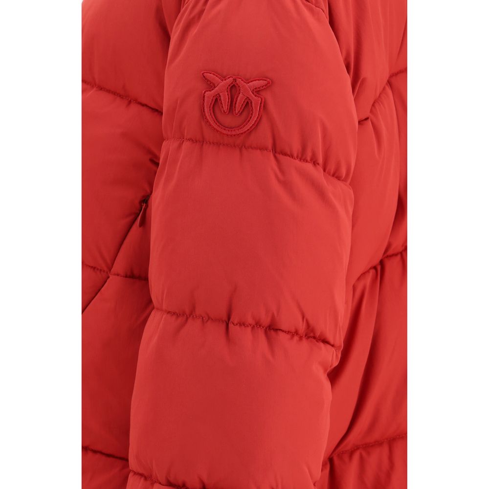 Hooded Puffer Jacket by PINKO for women in nylon & polyester multicolor features a dramatic silhouette, showcasing a sophisticated hooded neckline and distinctive pockets, hooded & insulated for a dramatic aesthetic.
