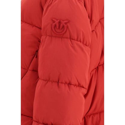 Hooded Puffer Jacket by PINKO for women in nylon & polyester multicolor features a dramatic silhouette, showcasing a sophisticated hooded neckline and distinctive pockets, hooded & insulated for a dramatic aesthetic.