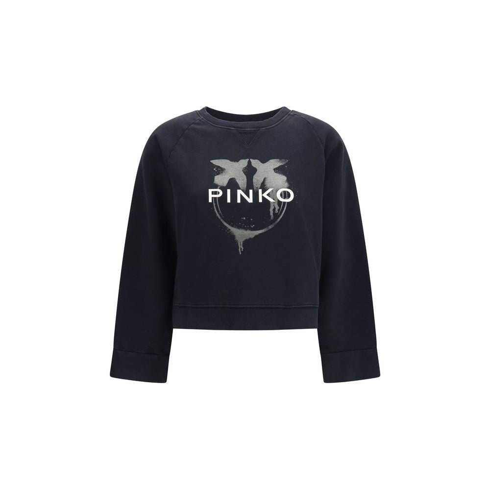 Sweatshirt by PINKO for women in cotton black, signature & print features an provocated silhouette, detailed with a provocated and a refined crew neckline for a sophisticated aesthetic.