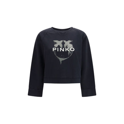 Sweatshirt by PINKO for women in cotton black, signature & print features an provocated silhouette, detailed with a provocated and a refined crew neckline for a sophisticated aesthetic.