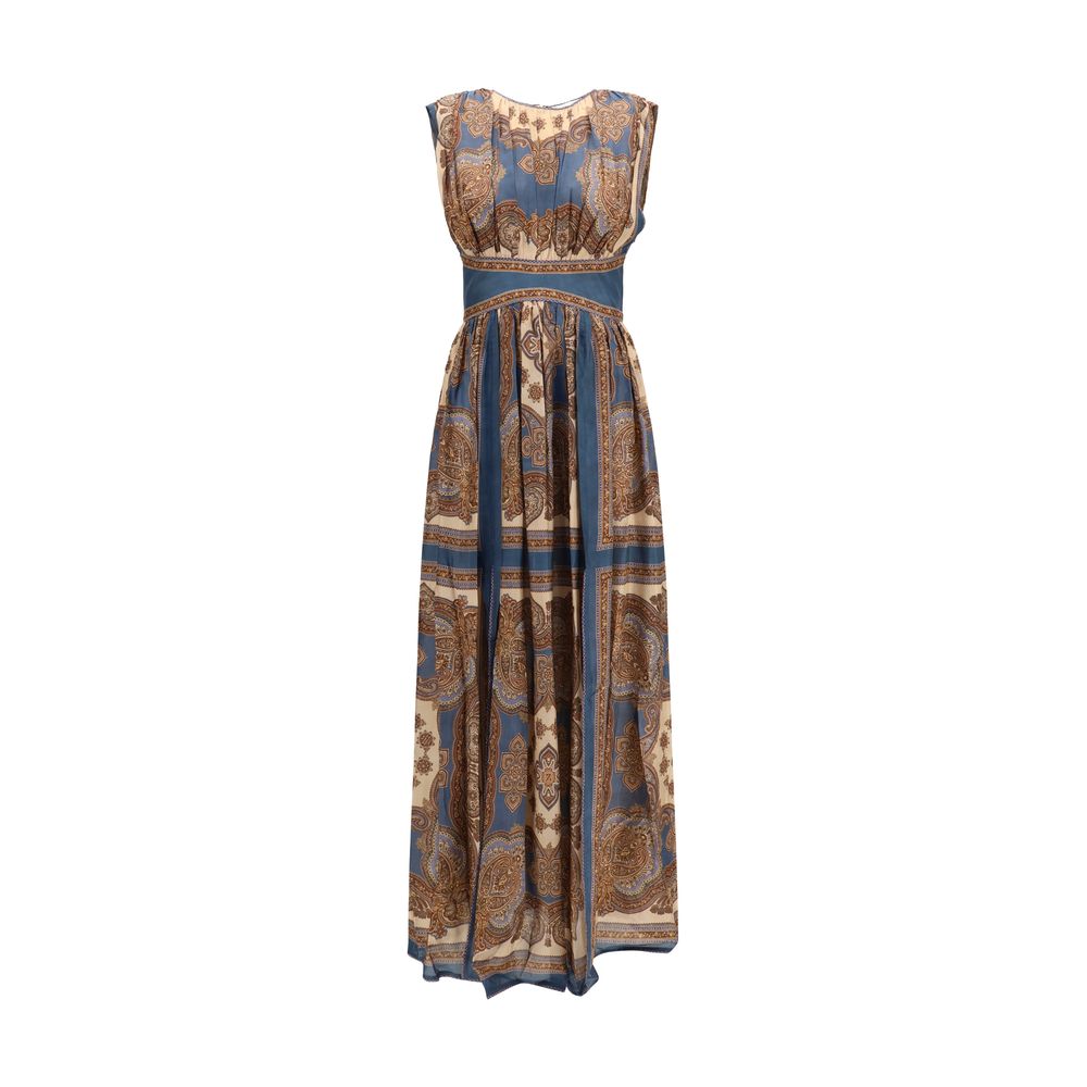 Dress by Zimmermann for women in silk multicolor features an magnificent silhouette, artfully detailed with a magnificent and sleeveless that flows into an magnificent maxi long.