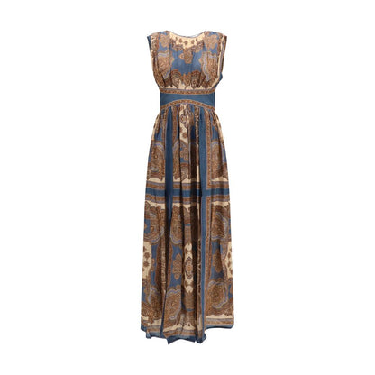 Dress by Zimmermann for women in silk multicolor features an magnificent silhouette, artfully detailed with a magnificent and sleeveless that flows into an magnificent maxi long.