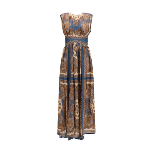 Dress by Zimmermann for women in silk multicolor features an magnificent silhouette, artfully detailed with a magnificent and sleeveless that flows into an magnificent maxi long.