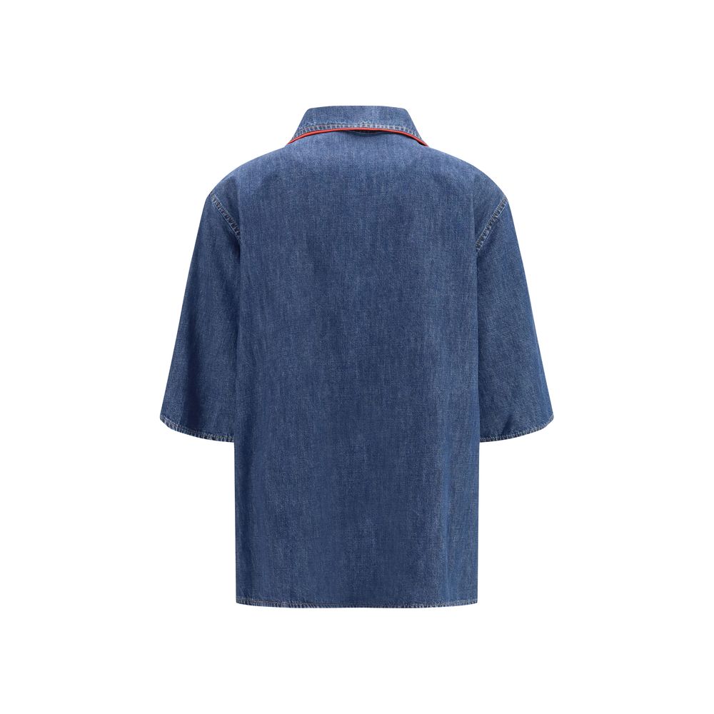 Shirt by Valentino Garavani for women in denim cotton blue, red & signature features an polished silhouette, showcasing a sophisticated v-neck neckline and detail for a truly polished finish.