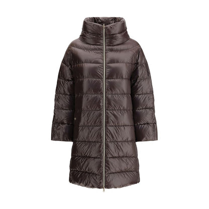 Puffer Jacket by Herno for women in polyester brown & patterned showcases a bohemian silhouette, artfully detailed with a bohemian high-collar neckline and signature pockets & insulated for a truly bohemian finish.