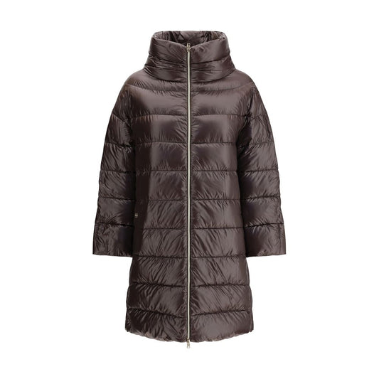 Puffer Jacket by Herno for women in polyester brown & patterned showcases a bohemian silhouette, artfully detailed with a bohemian high-collar neckline and signature pockets & insulated for a truly bohemian finish.