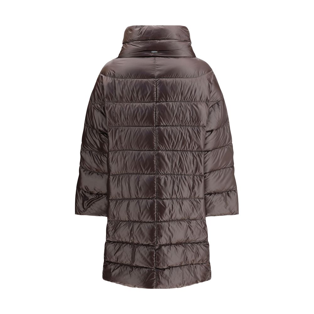 Puffer Jacket by Herno for women in polyester brown & patterned features a dramatic silhouette, showcasing a sophisticated high-collar neckline and distinctive pockets & insulated for a dramatic aesthetic.