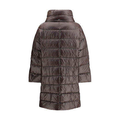 Puffer Jacket by Herno for women in polyester brown & patterned features a dramatic silhouette, showcasing a sophisticated high-collar neckline and distinctive pockets & insulated for a dramatic aesthetic.