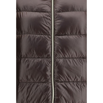 This Puffer Jacket by Herno for women in polyester brown & patterned exhibits a edgy silhouette, meticulously detailed with functional pockets & insulated and a edgy high-collar neckline for a edgy finish.