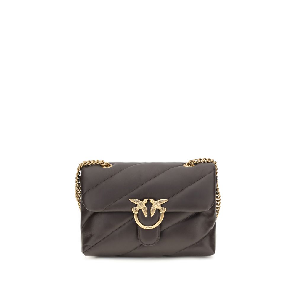 Quilted Shoulder Bag by PINKO for women in bos taurus calf leather brown, gold, signature & monogram features a effortless sophistication silhouette, secured by a magnetic & button with ample built-in-compartments and versatile shoulder-strap for a effortless sophistication finish.