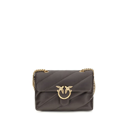 Quilted Shoulder Bag by PINKO for women in bos taurus calf leather brown, gold, signature & monogram features a effortless sophistication silhouette, secured by a magnetic & button with ample built-in-compartments and versatile shoulder-strap for a effortless sophistication finish.