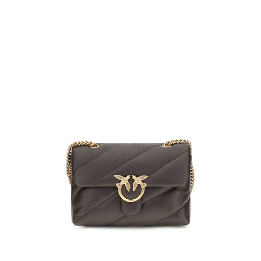 Quilted Shoulder Bag by PINKO for women in bos taurus calf leather brown, gold, signature & monogram features a effortless sophistication silhouette, secured by a magnetic & button with ample built-in-compartments and versatile shoulder-strap for a effortless sophistication finish.