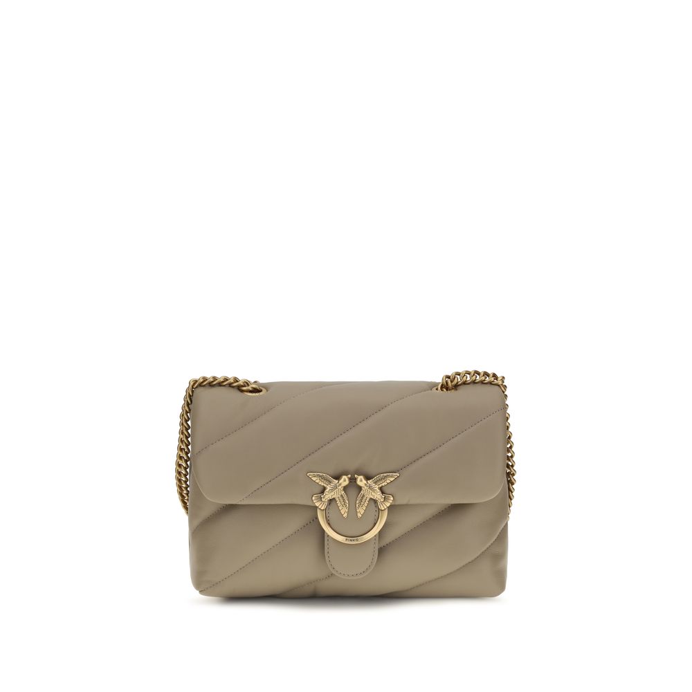 Quilted Shoulder Bag by PINKO for women in bos taurus calf leather gray, gold & monogram features a distinguished silhouette, showcasing a secure magnetic & button and distinguished built-in-compartments with versatile shoulder-strap for a distinguished finish.