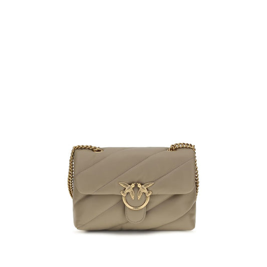 Quilted Shoulder Bag by PINKO for women in bos taurus calf leather gray, gold & monogram features a distinguished silhouette, showcasing a secure magnetic & button and distinguished built-in-compartments with versatile shoulder-strap for a distinguished finish.