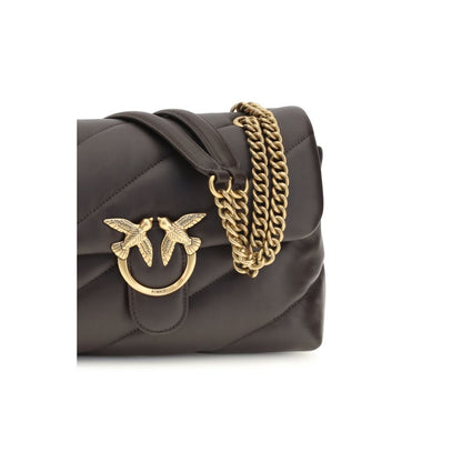 Quilted Shoulder Bag by PINKO for women in bos taurus calf leather brown, gold, signature & monogram features a distinguished silhouette, showcasing a secure magnetic & button and distinguished built-in-compartments with versatile shoulder-strap for a distinguished finish.