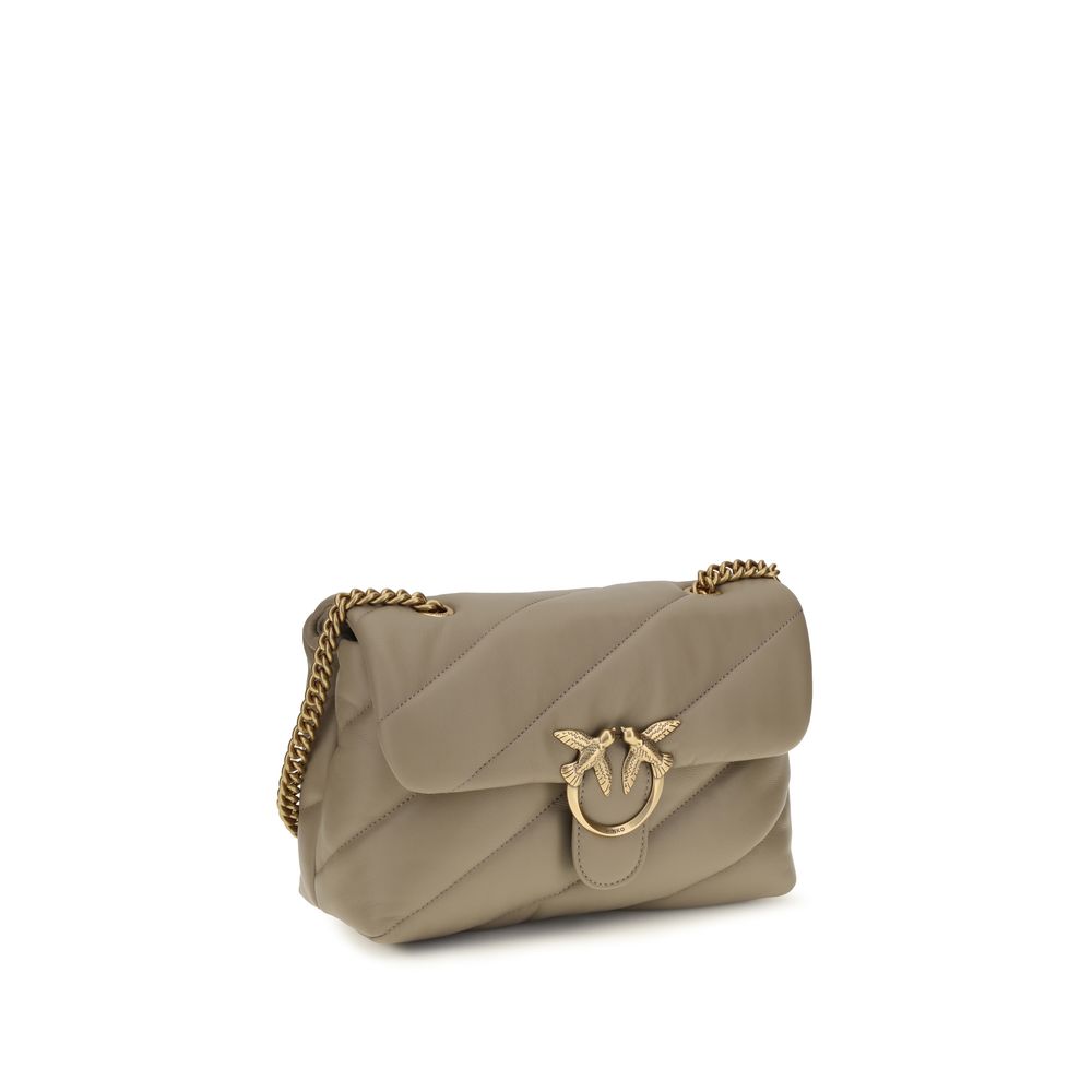 Quilted Shoulder Bag by PINKO for women in bos taurus calf leather gray, gold & monogram features a effortless chic silhouette with a secure magnetic & button, ample built-in-compartments, and versatile shoulder-strap for a effortless chic finish.