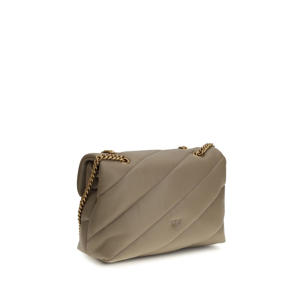 Quilted Shoulder Bag by PINKO for women in bos taurus calf leather gray, gold & monogram features a effortless sophistication silhouette, secured by a magnetic & button with ample built-in-compartments and versatile shoulder-strap for a effortless sophistication finish.