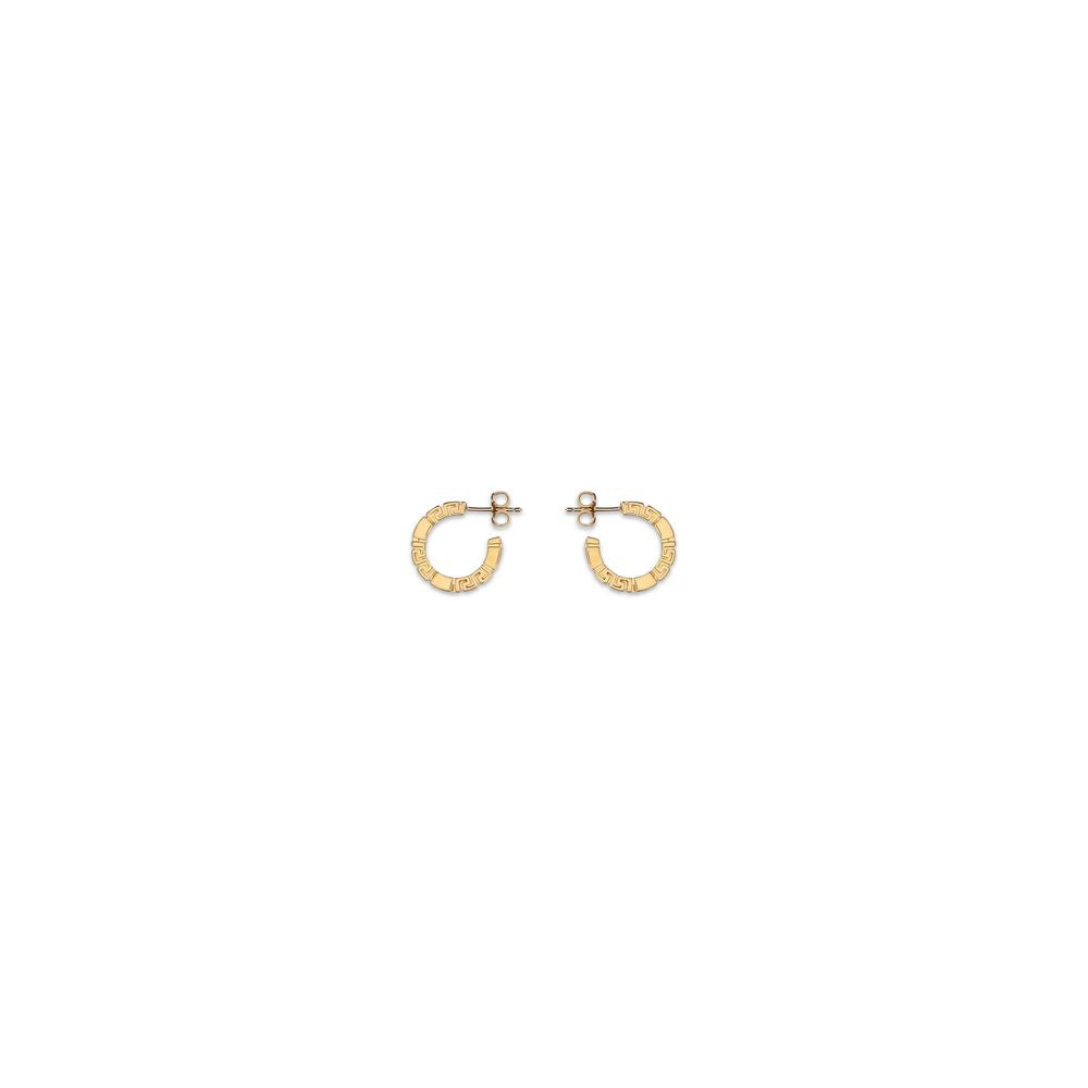 Earrings by Versace for women in nylon & polyester gold, hooped & signature presents a resplendent silhouette, artfully capturing the essence of the Women's Hoop Gold Brass Earrings with a resplendent hoop for a sophisticated look.