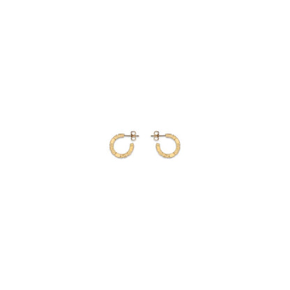 Earrings by Versace for women in nylon & polyester gold, hooped & signature presents a resplendent silhouette, artfully capturing the essence of the Women's Hoop Gold Brass Earrings with a resplendent hoop for a sophisticated look.