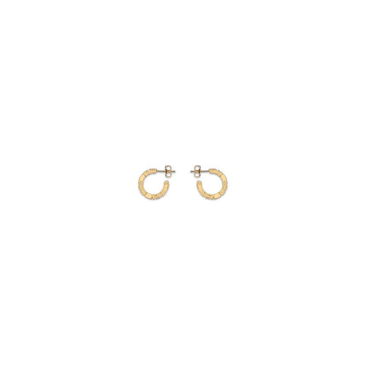 Earrings by Versace for women in nylon & polyester gold, hooped & signature presents a resplendent silhouette, artfully capturing the essence of the Women's Hoop Gold Brass Earrings with a resplendent hoop for a sophisticated look.