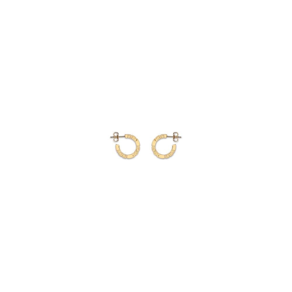 Earrings by Versace for women in nylon & polyester gold, hooped & signature features an ornate hoop from the Women's Hoop Gold Brass Earrings collection, showcasing a ornate finish that embodies sophisticated luxury.