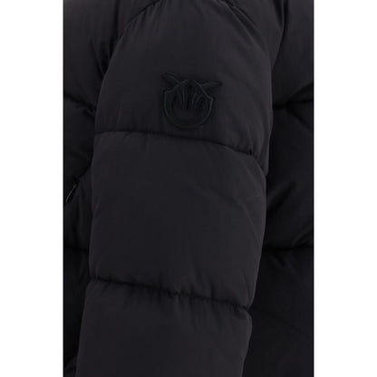 Hooded Puffer Jacket by PINKO for women in nylon & polyester black presents a effortlessly chic silhouette, showcasing a sophisticated hooded neckline and premium pockets, hooded & insulated for a truly effortlessly chic finish.
