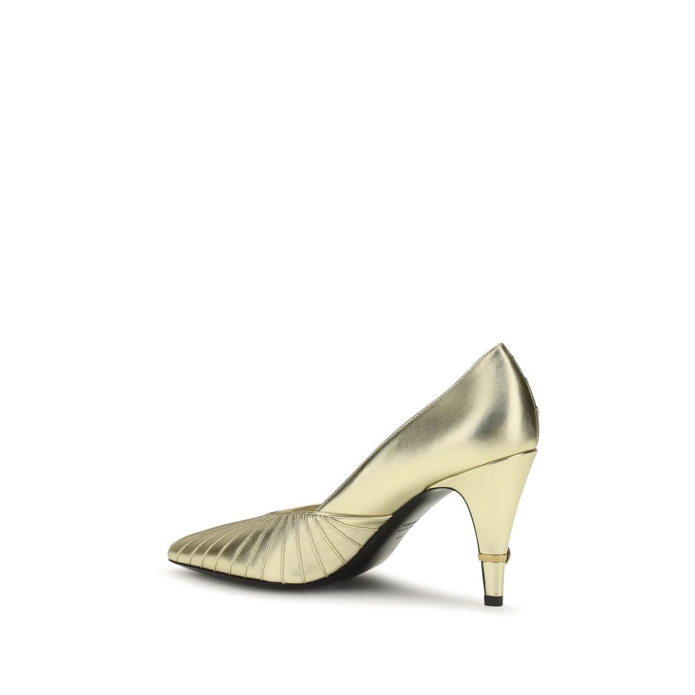 High-Heel Pumps Heels by Versace for women in bos taurus calf leather gold features a effortless chic silhouette, showcasing the Women's Bos Taurus Calf Leather High-Heel Pumps Heels design with a effortless chic high-heel and pointed toe style for a effortless chic finish.