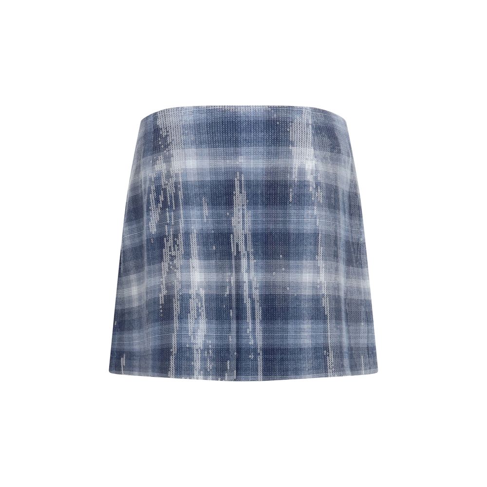 Skirt by PINKO for women in polyester leather & sequins blue & patterned showcases a sultry silhouette, elegantly defined by its mini and the sophisticated sultry design of the Women's Polyester Leather & Sequins Mini Skirt.