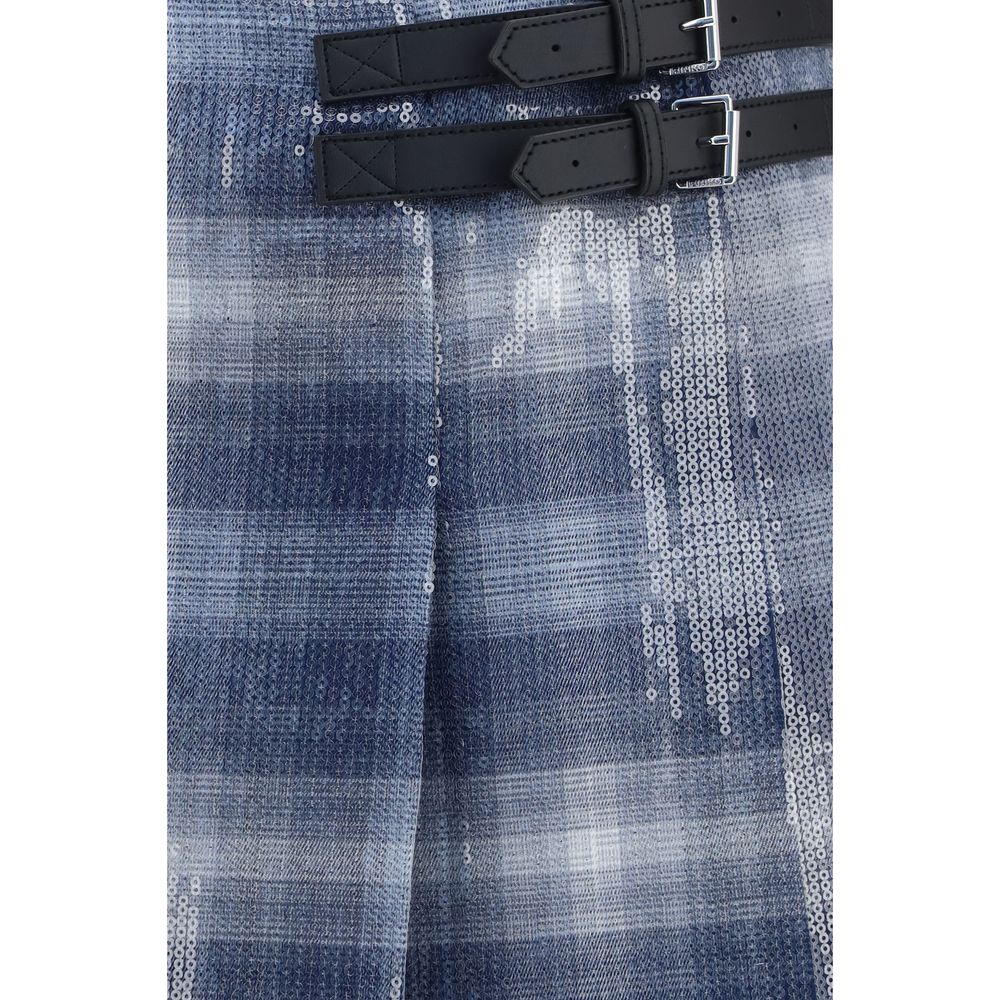 Skirt by PINKO for women in polyester leather & sequins blue & patterned features an tailored silhouette, artfully capturing the essence of Women's Polyester Leather & Sequins Mini Skirt in a sophisticated mini.